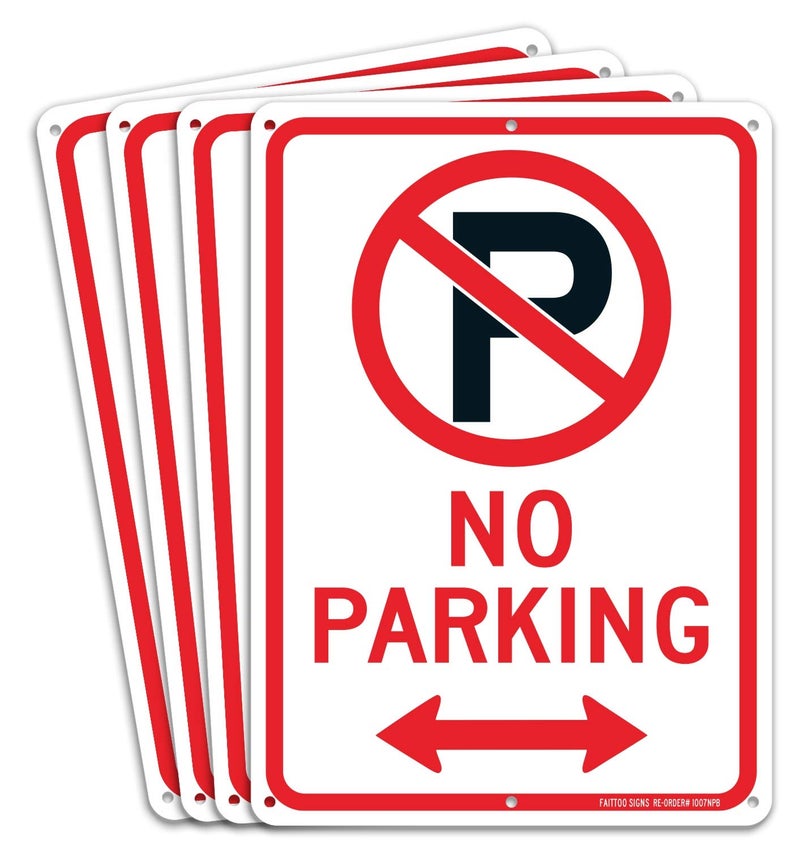 Faittoo (4 Pack) No Parking Sign With Symbol With Arrows Sign, 10 x 7 Inches Reflective .40 Rust Free Aluminum, UV Protected, Weather Resistant, Waterproof, Durable Ink, Easy To Mount - Image 1